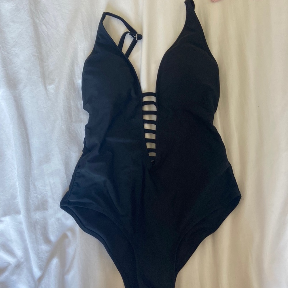 Black Cage Detail One Piece Low Back XS